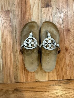 Tory Burch Metallic gold Logo Thong Sandals